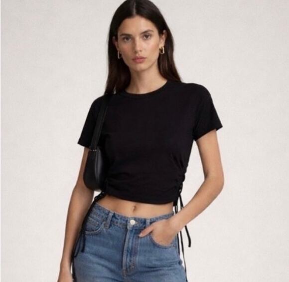Rag and bone Tops - Rag & Bone Lace Up Side Tie Modal Short Sleeve Top Black XS
